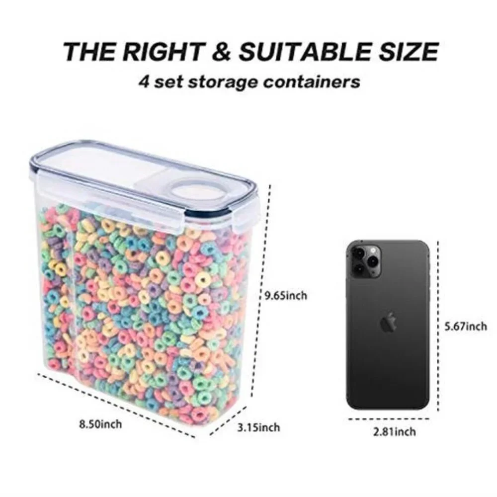 4 Pack Airtight Cereal Storage Containers 4L Clear Pantry Food Storage Set